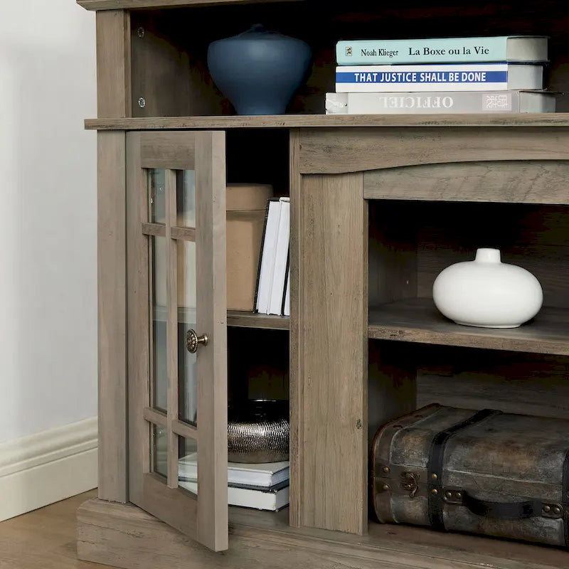 Meuble TV classique de 58,25 po avec espaces de rangement ouverts et fermés pour téléviseurs de 65 po