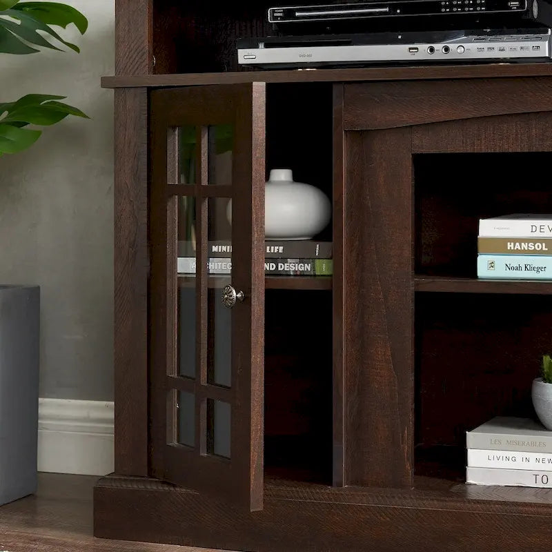 Meuble TV classique de 58,25 po avec espaces de rangement ouverts et fermés pour téléviseurs de 65 po