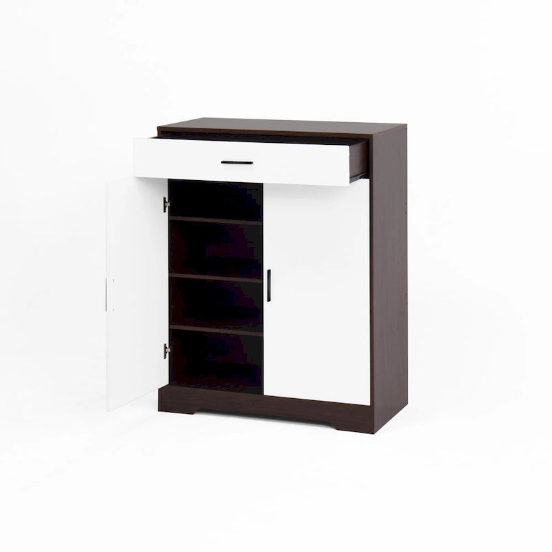 Meuble à Chaussures, Étagère à Chaussures à 4 Niveaux avec 1 Tiroir, Meuble de Rangement à Chaussures Autoportant avec 2 Portes et Étagères Réglables