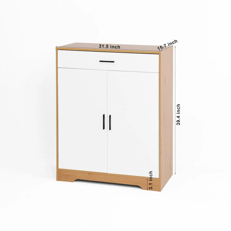 Meuble à Chaussures, Étagère à Chaussures à 4 Niveaux avec 1 Tiroir, Meuble de Rangement à Chaussures Autoportant avec 2 Portes et Étagères Réglables