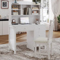 Bureau d'ordinateur avec quatre tiroirs, étagère de rangement et chaise, idéal pour le bureau ou l'étude dans la chambre ou le salon