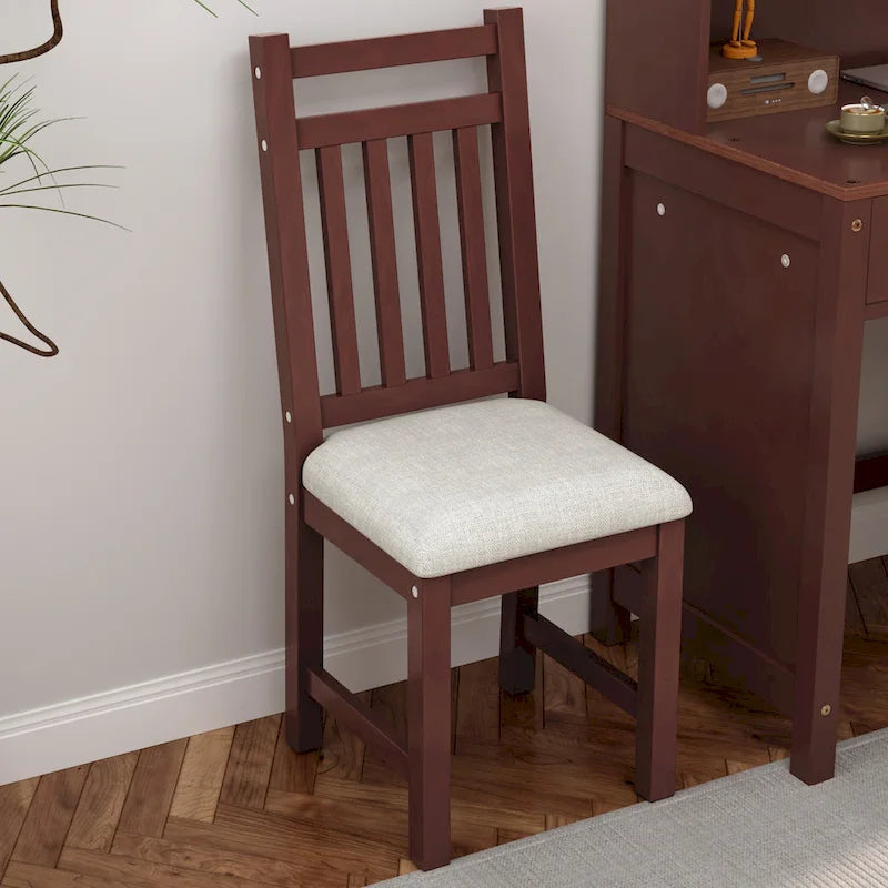 Bureau d'ordinateur avec quatre tiroirs, étagère de rangement et chaise, idéal pour le bureau ou l'étude dans la chambre ou le salon