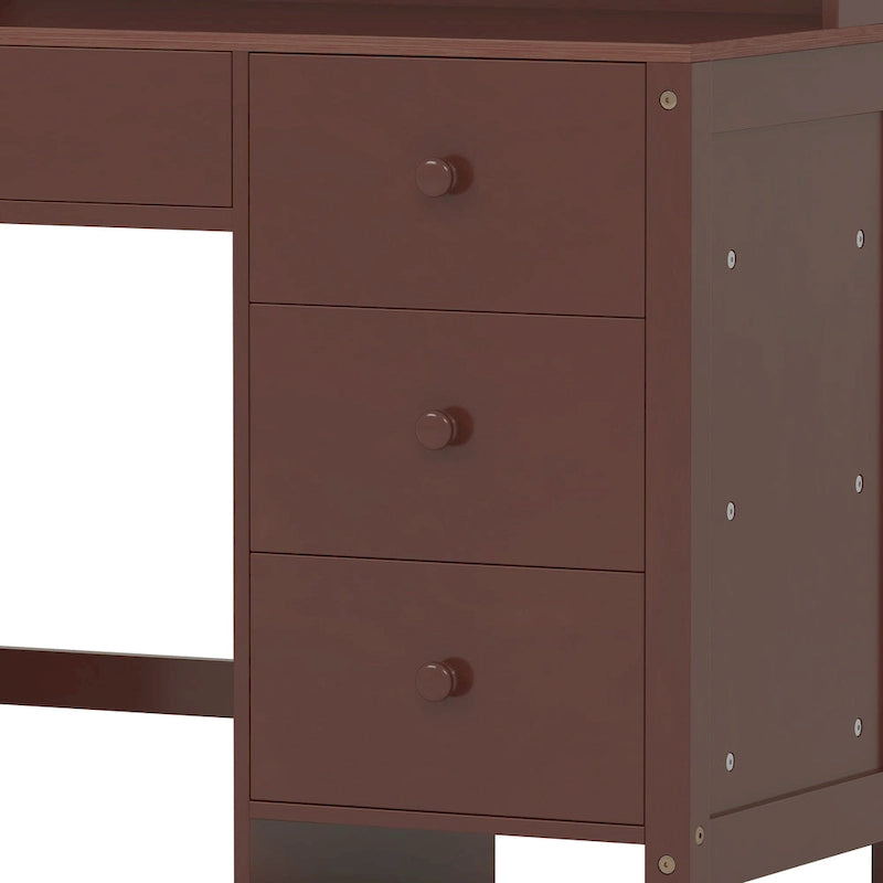 Bureau d'ordinateur avec quatre tiroirs, étagère de rangement et chaise, idéal pour le bureau ou l'étude dans la chambre ou le salon