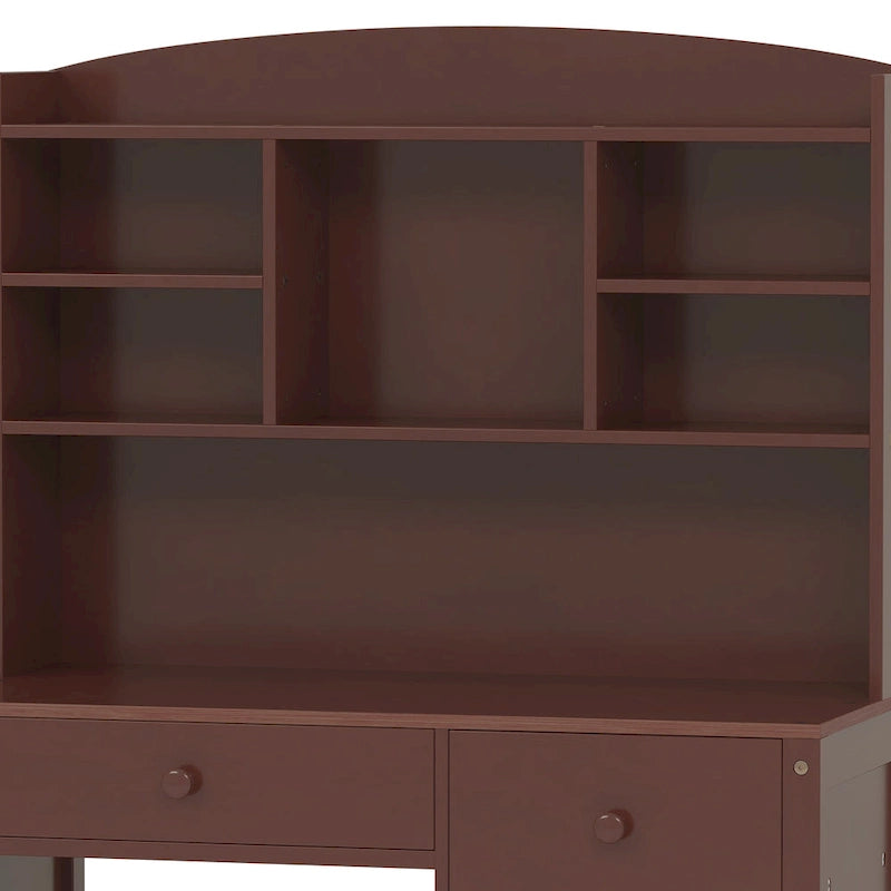 Bureau d'ordinateur avec quatre tiroirs, étagère de rangement et chaise, idéal pour le bureau ou l'étude dans la chambre ou le salon