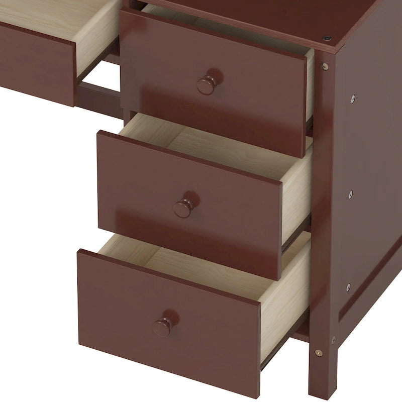 Bureau d'ordinateur avec quatre tiroirs, étagère de rangement et chaise, idéal pour le bureau ou l'étude dans la chambre ou le salon