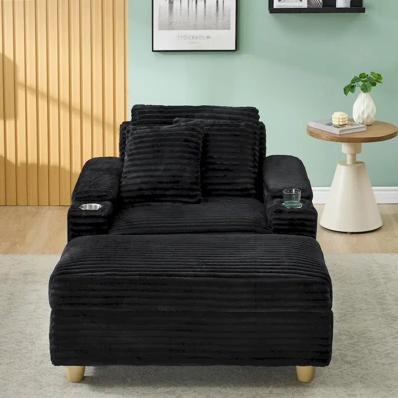 Canapé confortable en velours côtelé avec plusieurs coussins et options de rangement