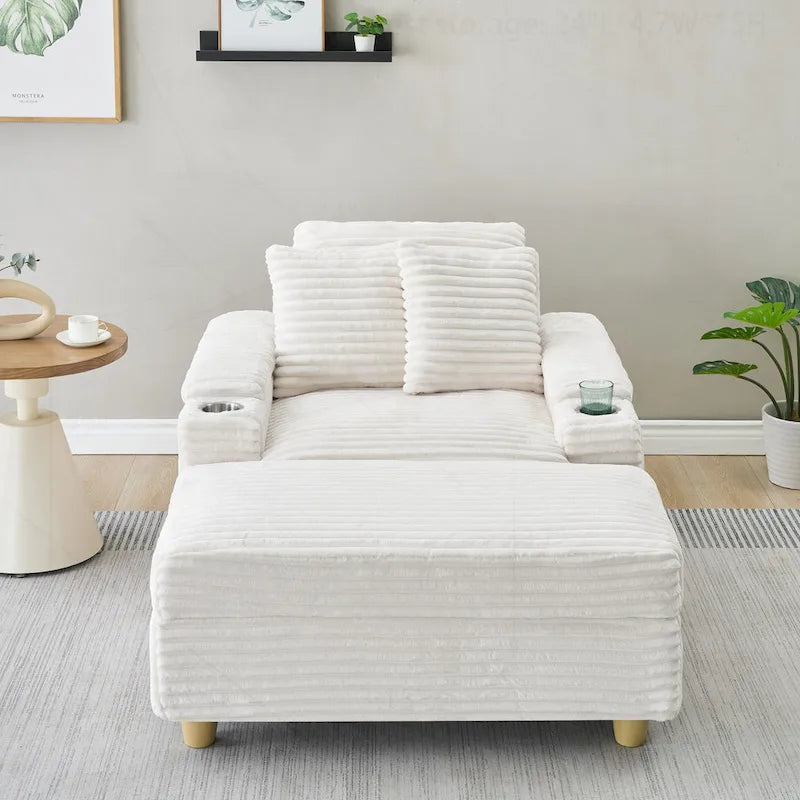 Canapé confortable en velours côtelé avec plusieurs coussins et options de rangement
