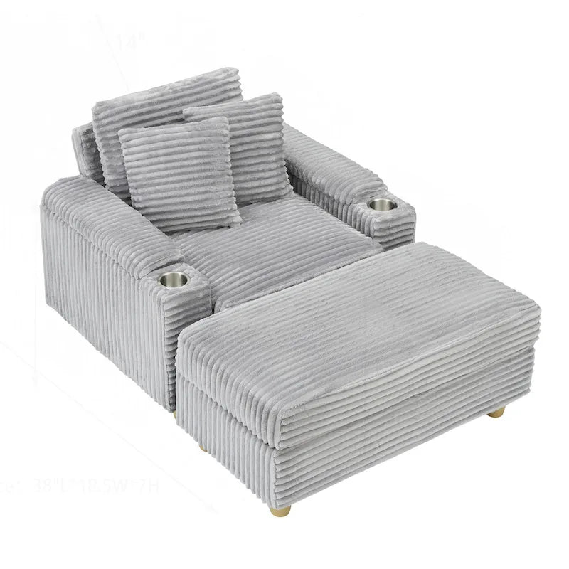 Canapé confortable en velours côtelé avec plusieurs coussins et options de rangement