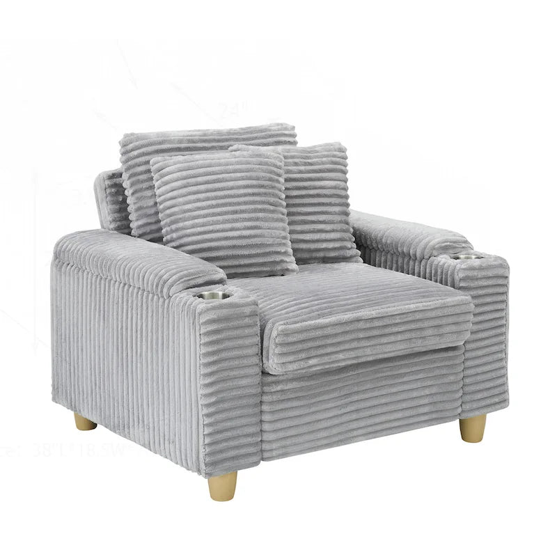 Canapé confortable en velours côtelé avec plusieurs coussins et options de rangement