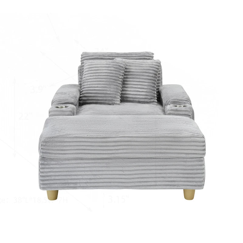 Canapé confortable en velours côtelé avec plusieurs coussins et options de rangement