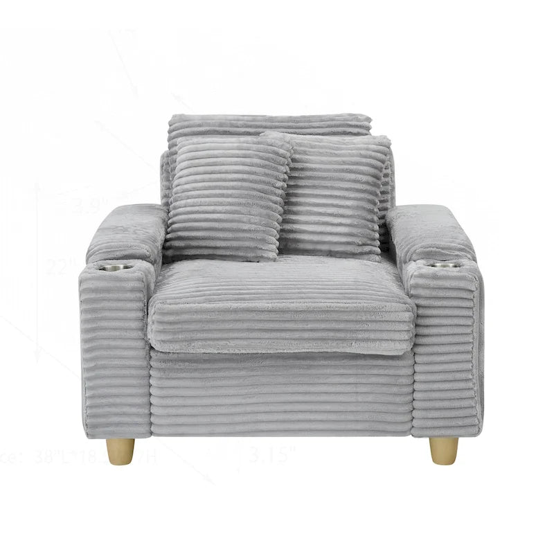 Canapé confortable en velours côtelé avec plusieurs coussins et options de rangement