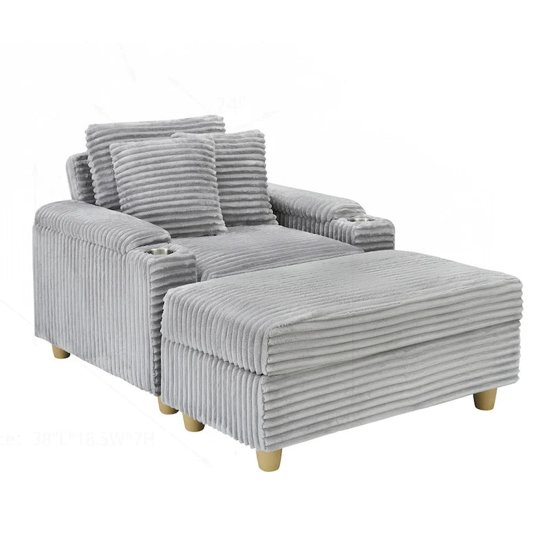 Canapé confortable en velours côtelé avec plusieurs coussins et options de rangement