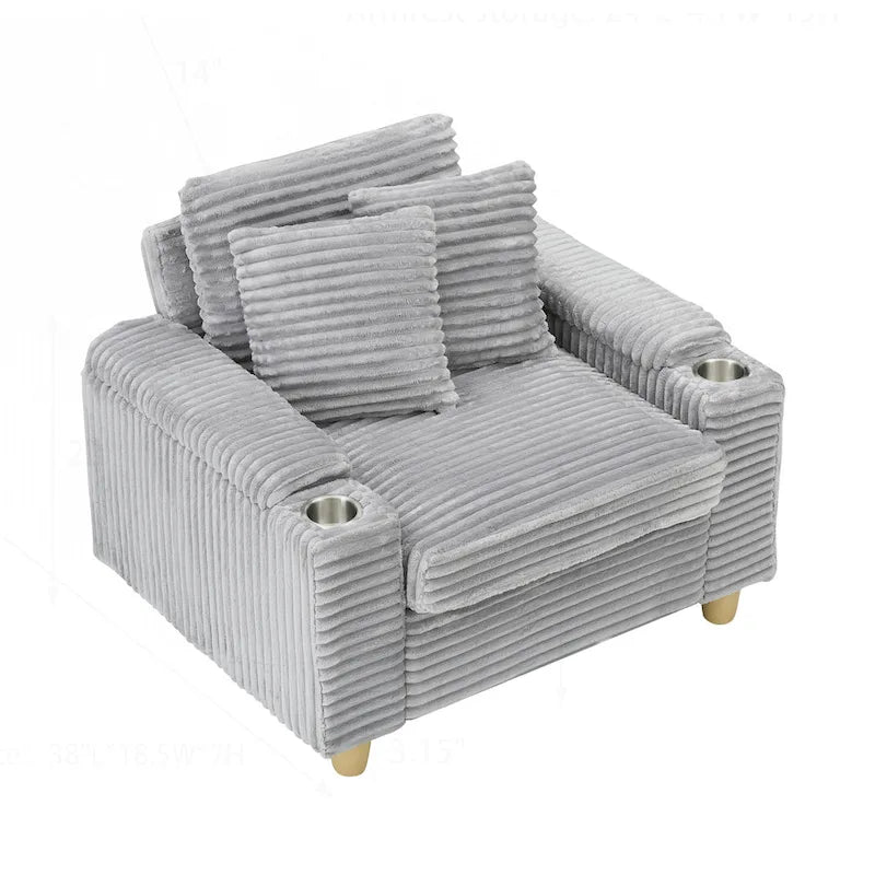 Canapé confortable en velours côtelé avec plusieurs coussins et options de rangement
