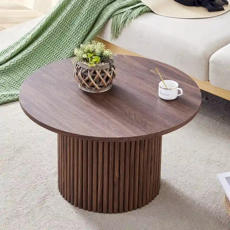 Table basse ronde moderne avec pieds cylindriques Table centrale en bois avec espace de rangement dissimulé Table basse de salon
