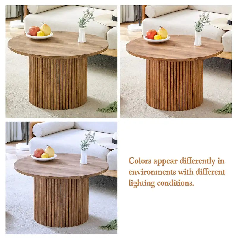 Table basse ronde moderne avec pieds cylindriques Table centrale en bois avec espace de rangement dissimulé Table basse de salon