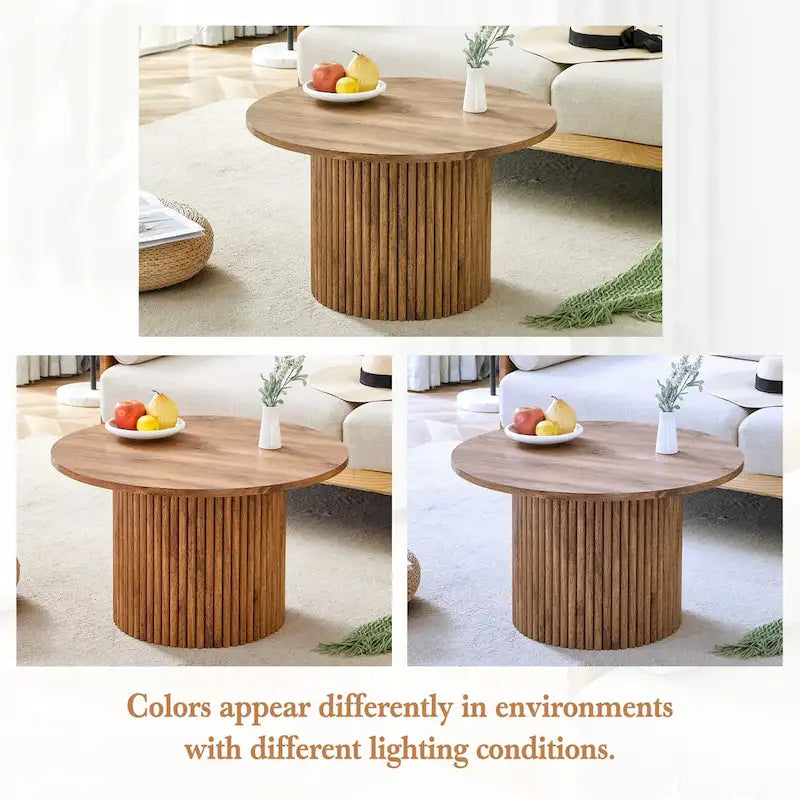 Table basse ronde moderne avec pieds cylindriques Table centrale en bois avec espace de rangement dissimulé Table basse de salon