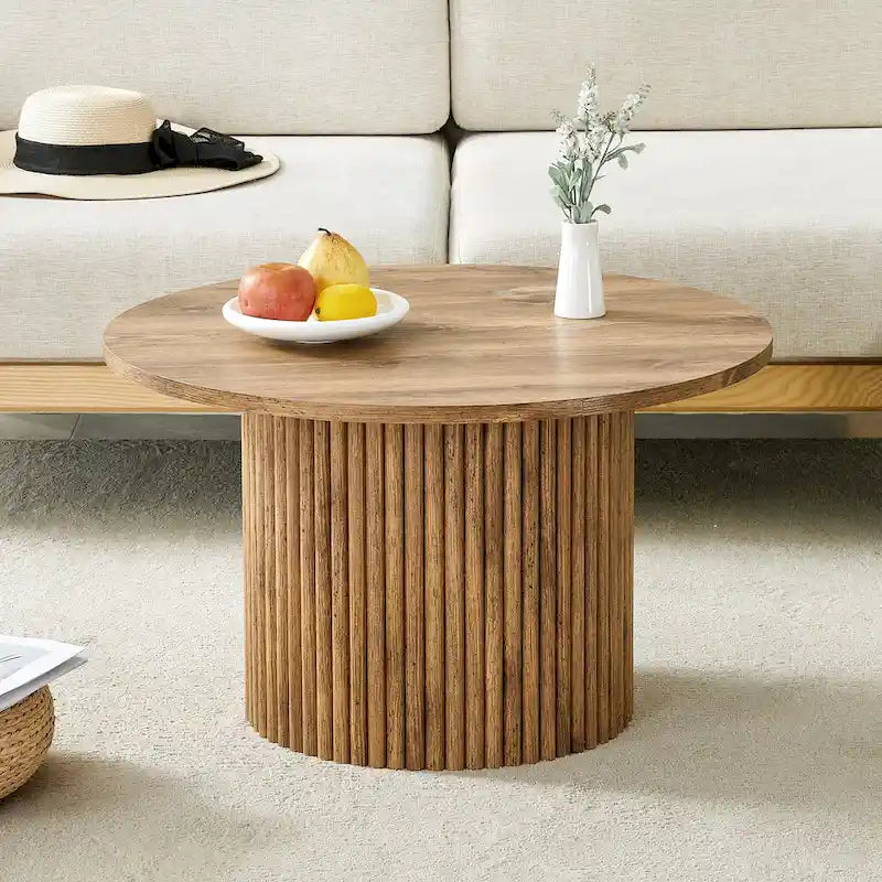 Table basse ronde moderne avec pieds cylindriques Table centrale en bois avec espace de rangement dissimulé Table basse de salon