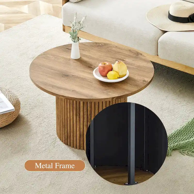Table basse ronde moderne avec pieds cylindriques Table centrale en bois avec espace de rangement dissimulé Table basse de salon