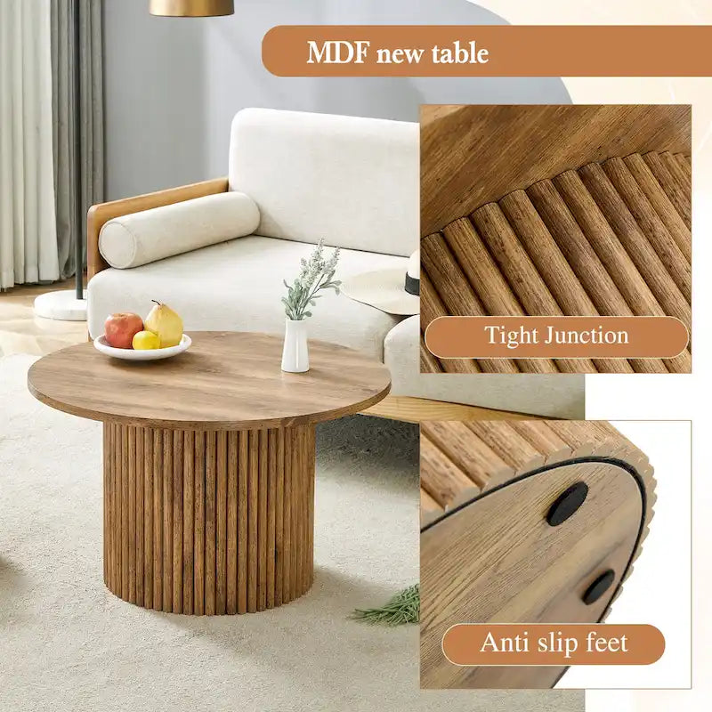 Table basse ronde moderne avec pieds cylindriques Table centrale en bois avec espace de rangement dissimulé Table basse de salon