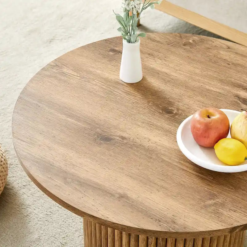 Table basse ronde moderne avec pieds cylindriques Table centrale en bois avec espace de rangement dissimulé Table basse de salon