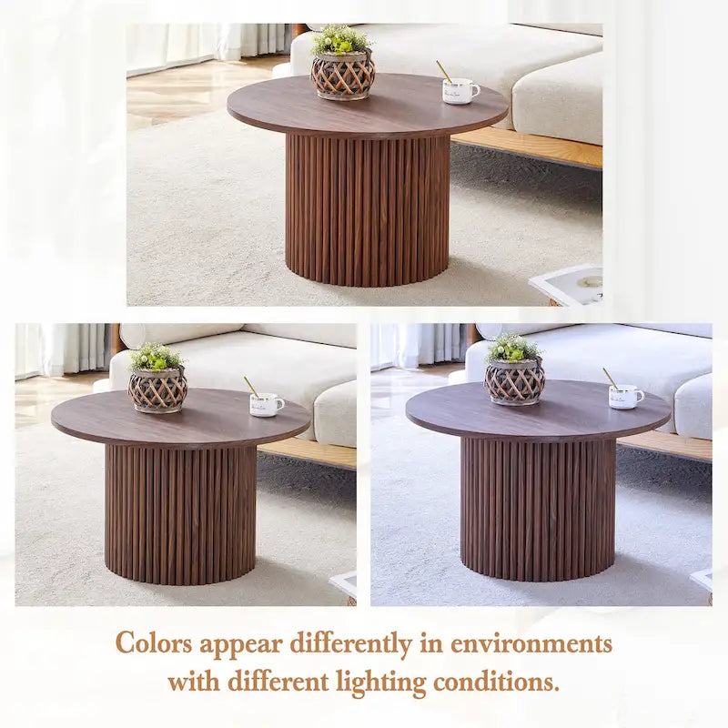 Table basse ronde moderne avec pieds cylindriques Table centrale en bois avec espace de rangement dissimulé Table basse de salon