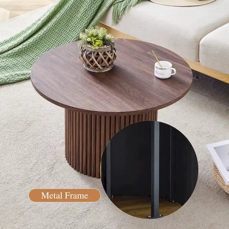 Table basse ronde moderne avec pieds cylindriques Table centrale en bois avec espace de rangement dissimulé Table basse de salon