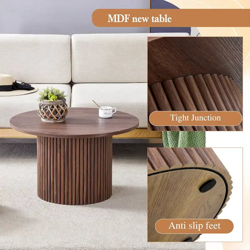 Table basse ronde moderne avec pieds cylindriques Table centrale en bois avec espace de rangement dissimulé Table basse de salon
