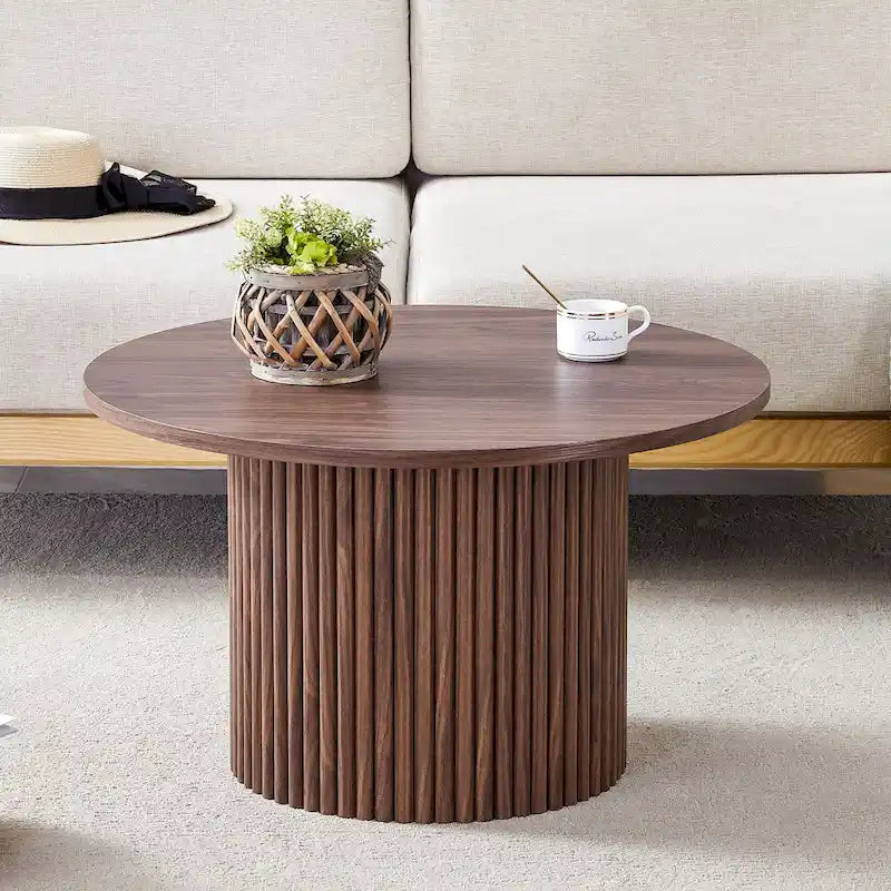 Table basse ronde moderne avec pieds cylindriques Table centrale en bois avec espace de rangement dissimulé Table basse de salon