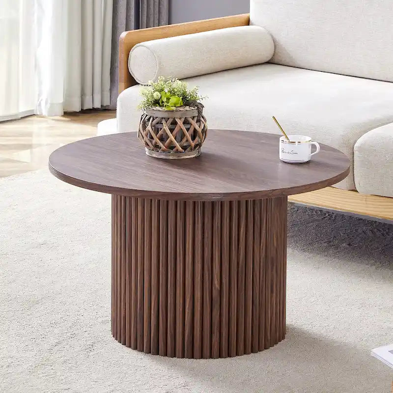 Table basse ronde moderne avec pieds cylindriques Table centrale en bois avec espace de rangement dissimulé Table basse de salon
