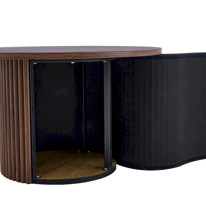 Table basse ronde moderne avec pieds cylindriques Table centrale en bois avec espace de rangement dissimulé Table basse de salon