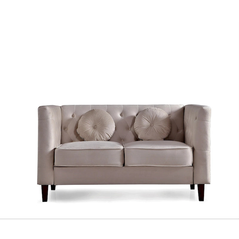 Causeuse Chesterfield classique en velours avec pieds en bois