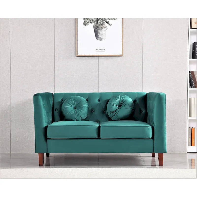 Causeuse Chesterfield classique en velours avec pieds en bois