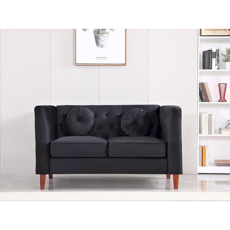 Causeuse Chesterfield classique en velours avec pieds en bois
