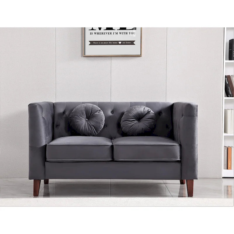 Causeuse Chesterfield classique en velours avec pieds en bois