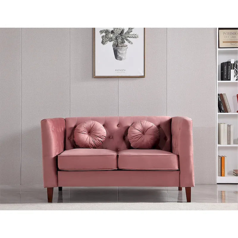 Causeuse Chesterfield classique en velours avec pieds en bois