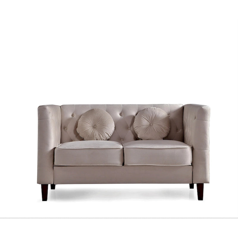 Causeuse Chesterfield classique en velours avec pieds en bois