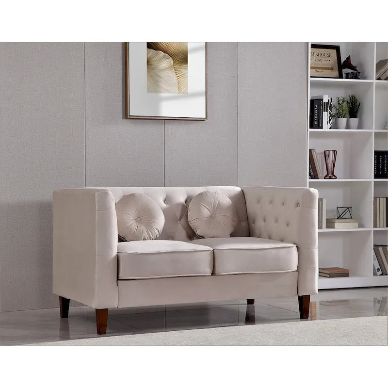 Causeuse Chesterfield classique en velours avec pieds en bois