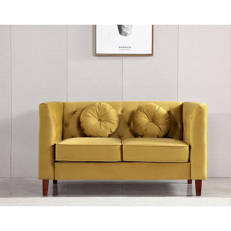 Causeuse Chesterfield classique en velours avec pieds en bois