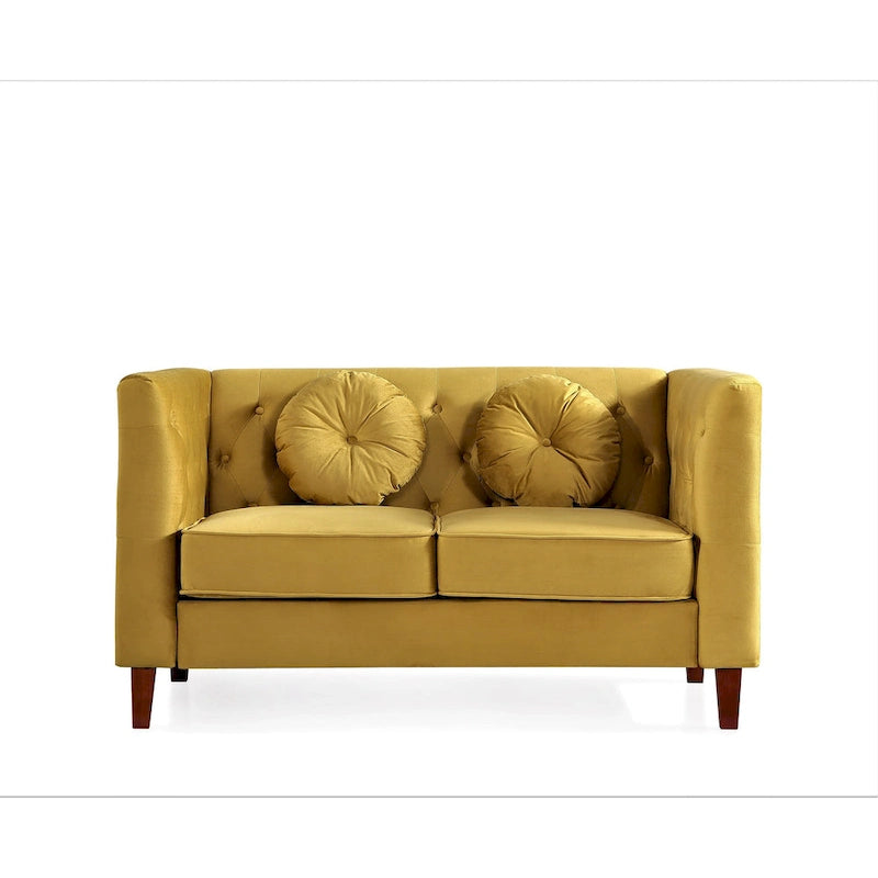 Causeuse Chesterfield classique en velours avec pieds en bois