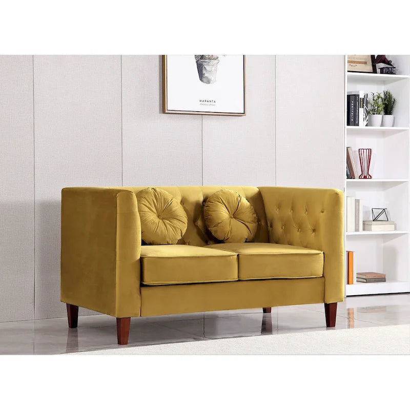 Causeuse Chesterfield classique en velours avec pieds en bois