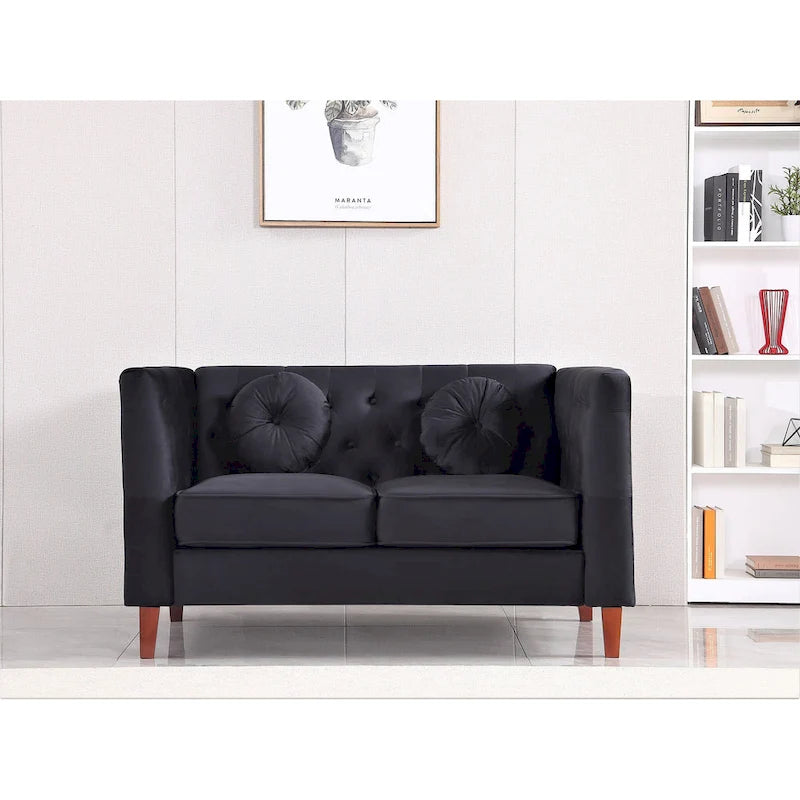 Causeuse Chesterfield classique en velours avec pieds en bois