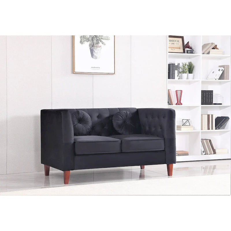 Causeuse Chesterfield classique en velours avec pieds en bois