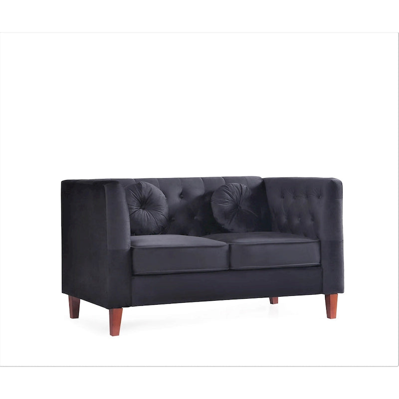Causeuse Chesterfield classique en velours avec pieds en bois