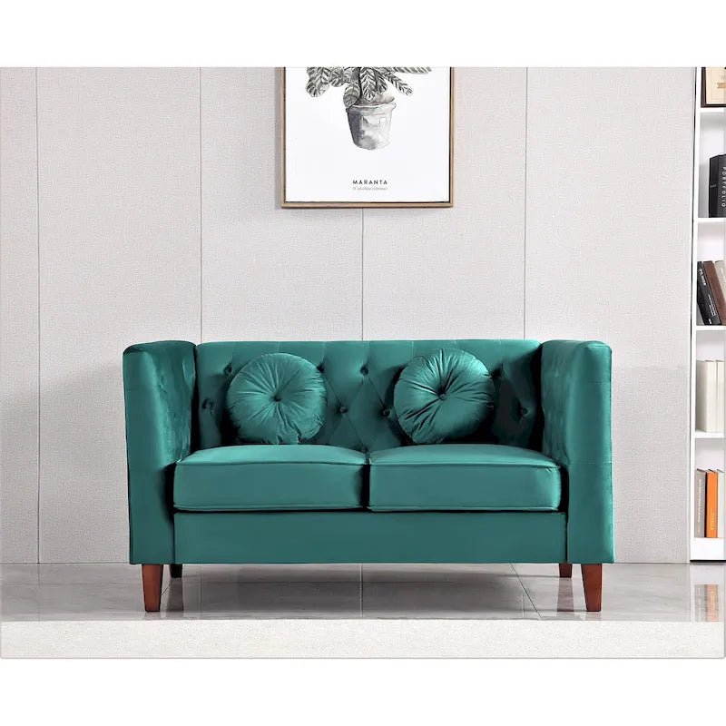 Causeuse Chesterfield classique en velours avec pieds en bois