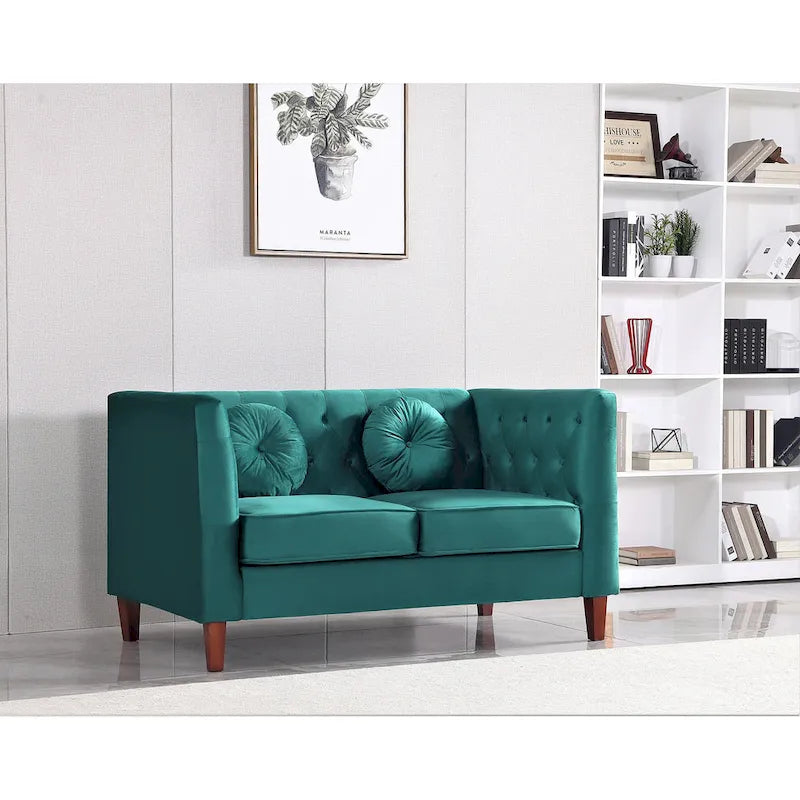 Causeuse Chesterfield classique en velours avec pieds en bois