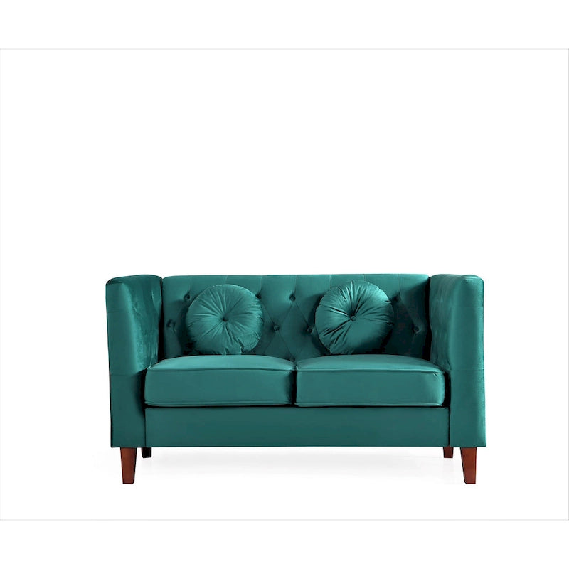 Causeuse Chesterfield classique en velours avec pieds en bois
