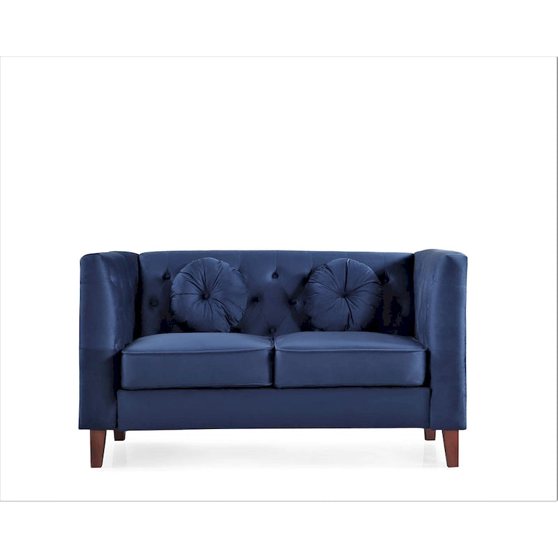Causeuse Chesterfield classique en velours avec pieds en bois