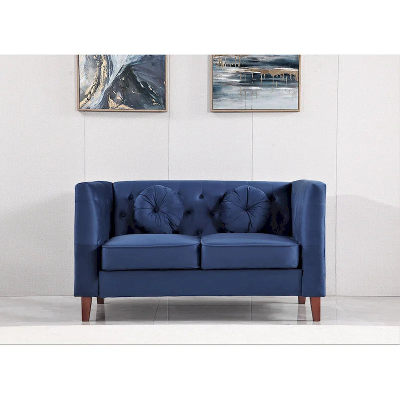 Causeuse Chesterfield classique en velours avec pieds en bois