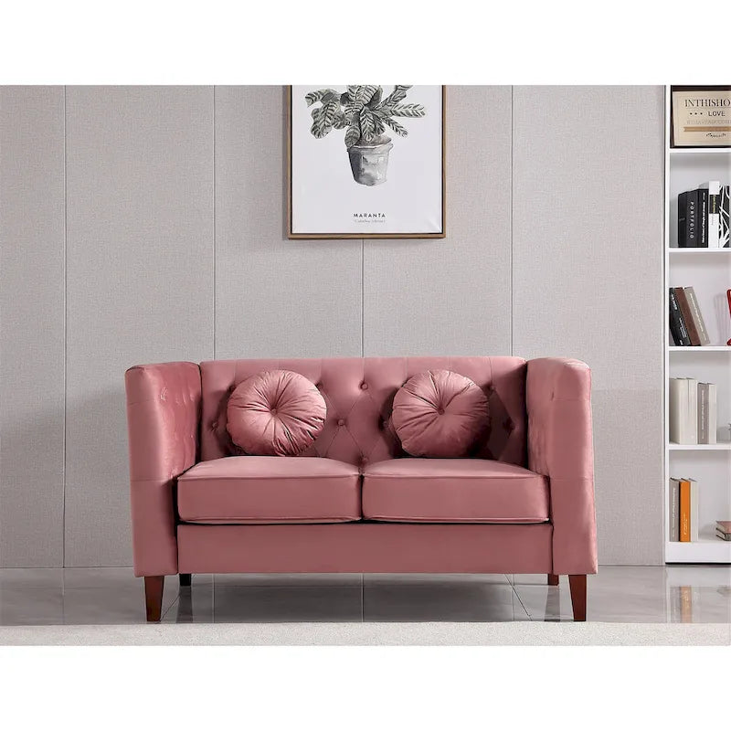 Causeuse Chesterfield classique en velours avec pieds en bois