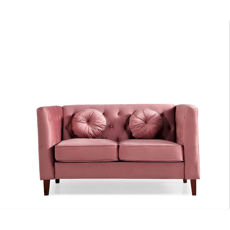 Causeuse Chesterfield classique en velours avec pieds en bois